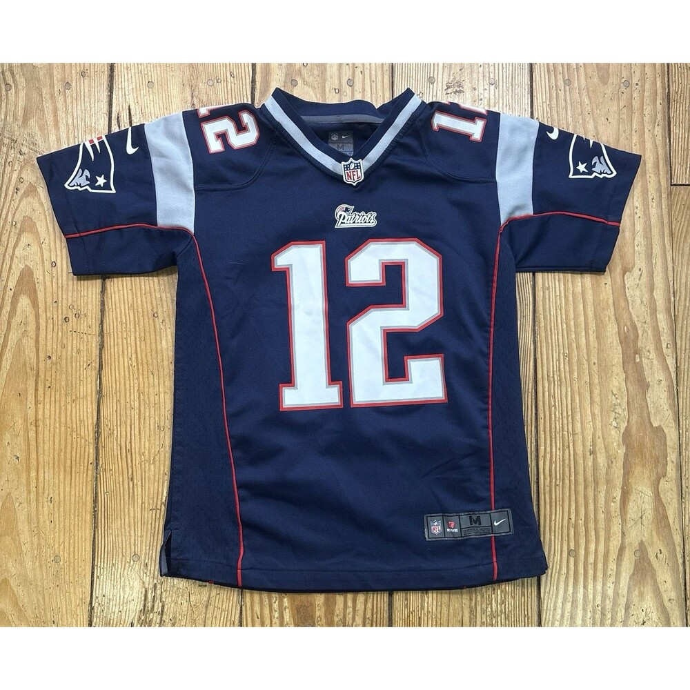 Nike On Field New England Patriots #12 Tom Brady Youth Navy Blue Jersey Sz Med